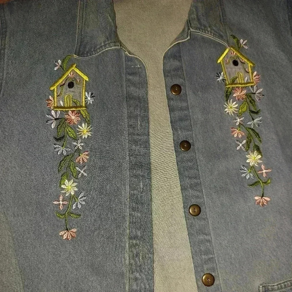 Vintage Hummingbird Denim The Blue Floral Embroidered Barn Chore Jacket - Picture 7 of 7